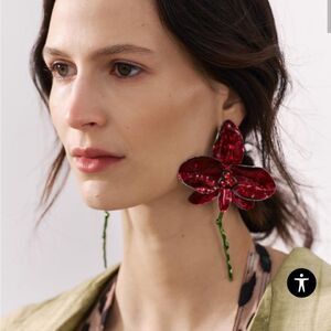 New! ZARA Red Flower statement earrings (1010) | NWOT